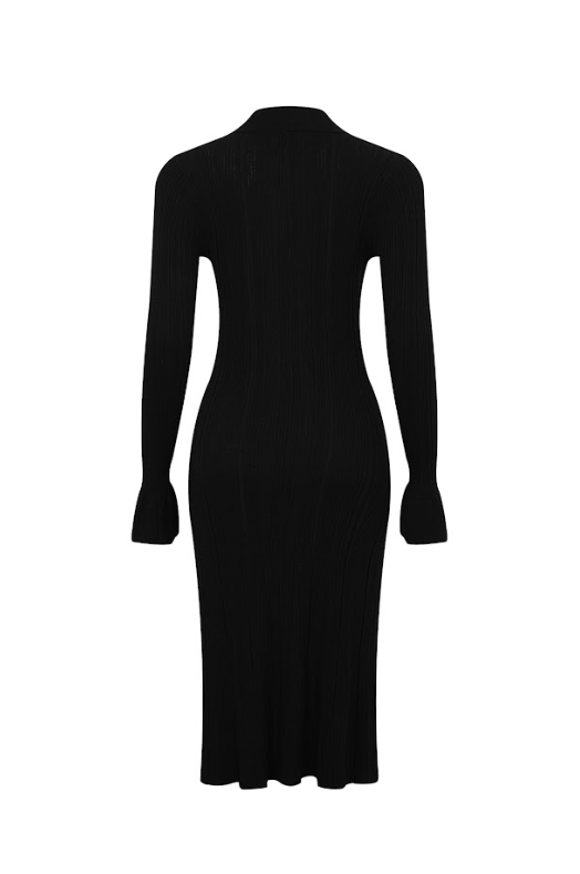 Cecilia Variegated Rib Knit Long Sleeve Collar Midi Dress