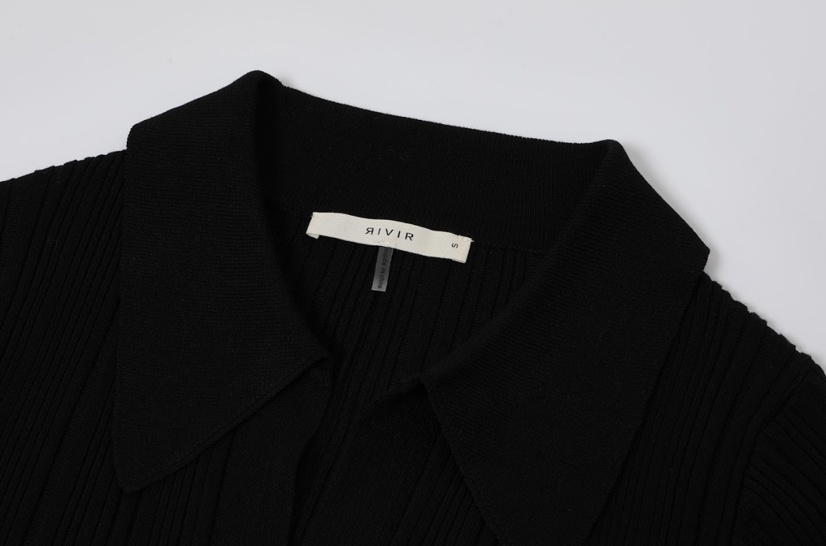 Cecilia Variegated Rib Knit Long Sleeve Collar Midi Dress