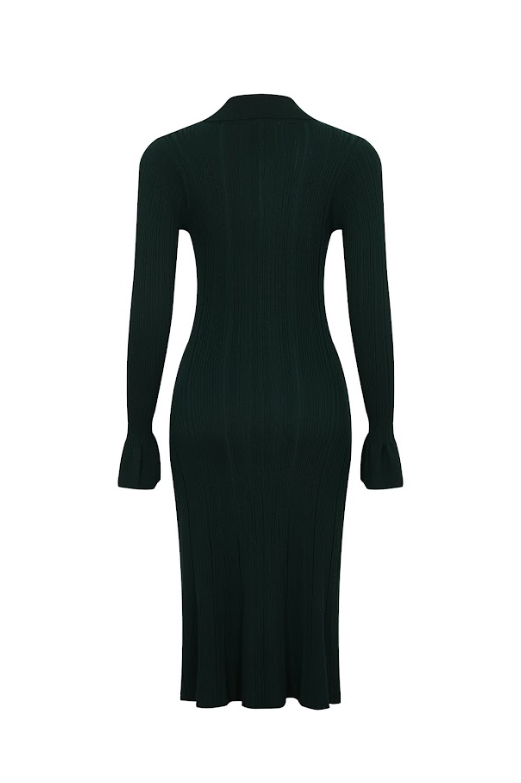 Cecilia Variegated Rib Knit Long Sleeve Collar Midi Dress