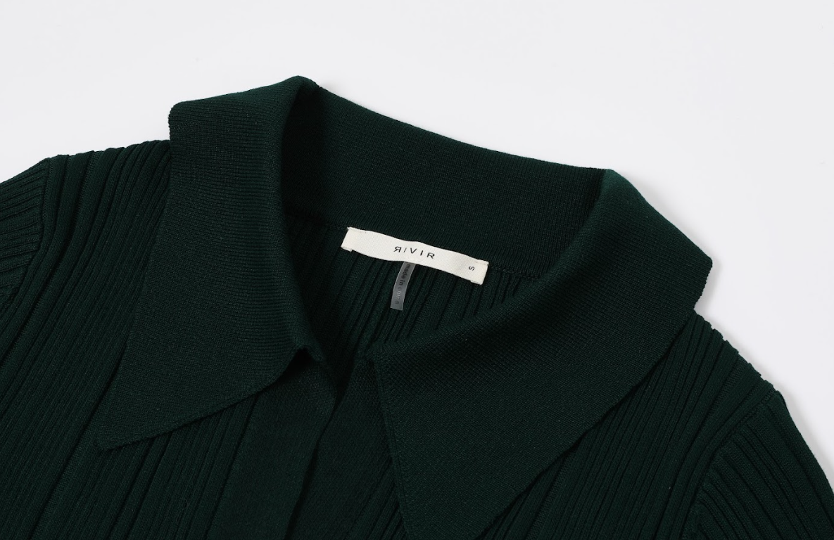 Cecilia Variegated Rib Knit Long Sleeve Collar Midi Dress