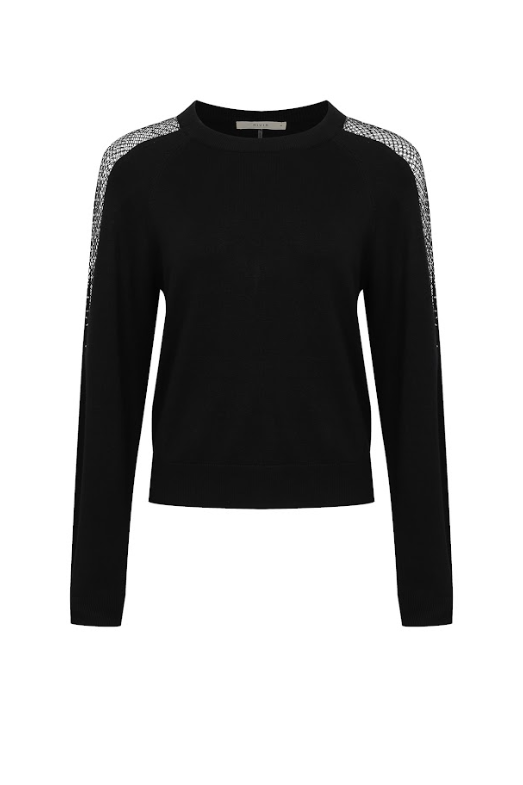 Knit Sweater with Mesh Embellished Shoulders