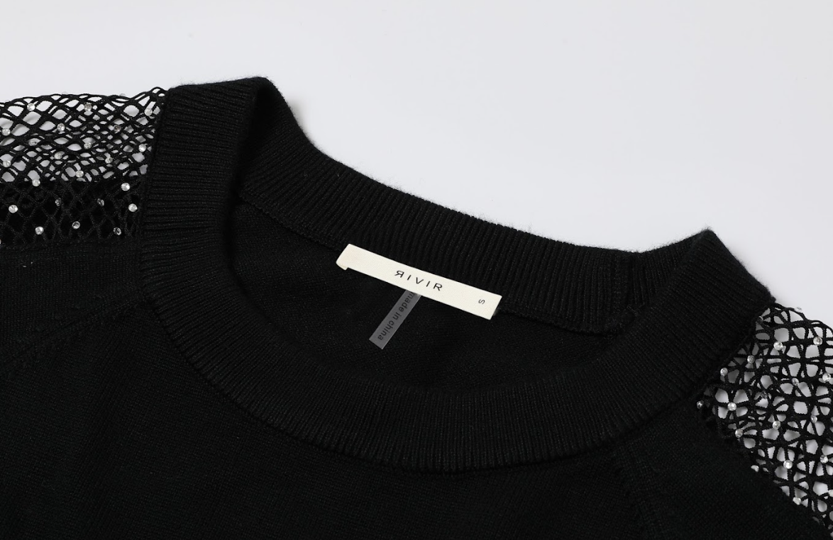 Knit Sweater with Mesh Embellished Shoulders