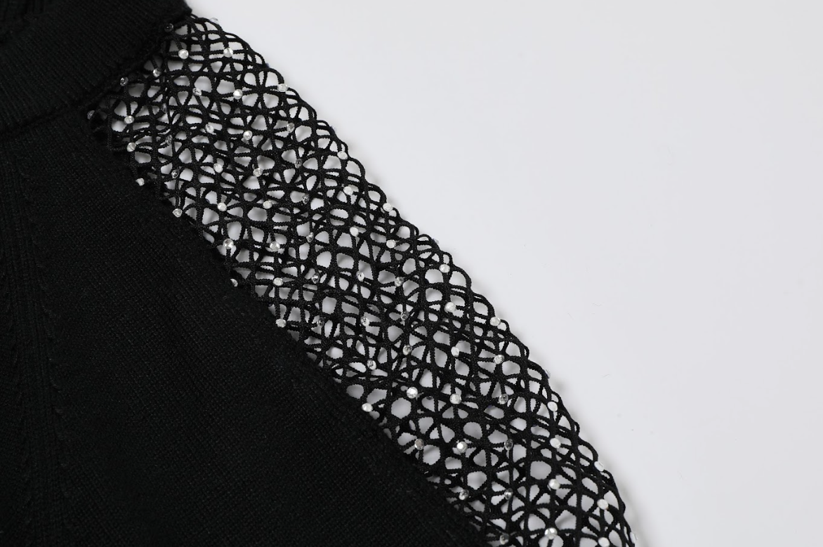 Knit Sweater with Mesh Embellished Shoulders