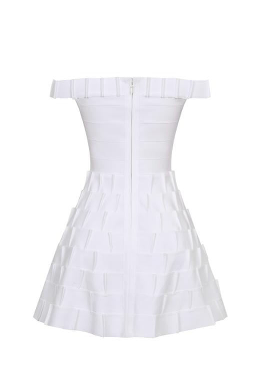 Alba Bandage Off Shoulder Fit and Flare Pintuck Dress