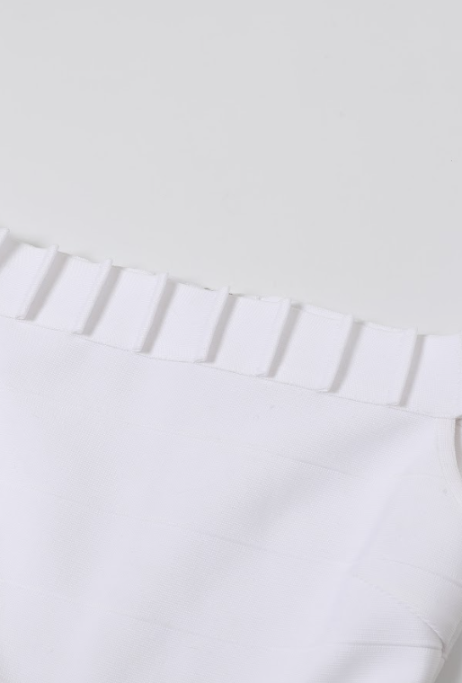 Alba Bandage Off Shoulder Fit and Flare Pintuck Dress