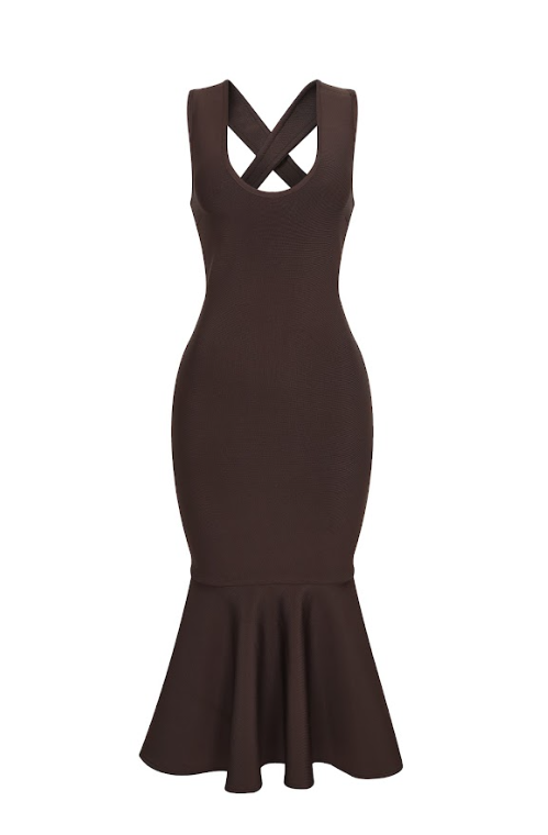 chinese dress ladies Sculpted Crossback Mermaid Dress Coffee / Large