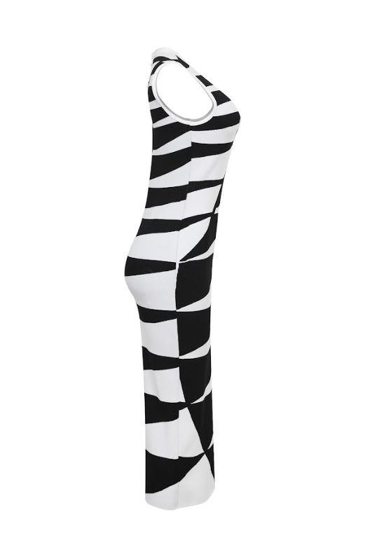 Illusion Rayure Bandage Sleeveless Dress