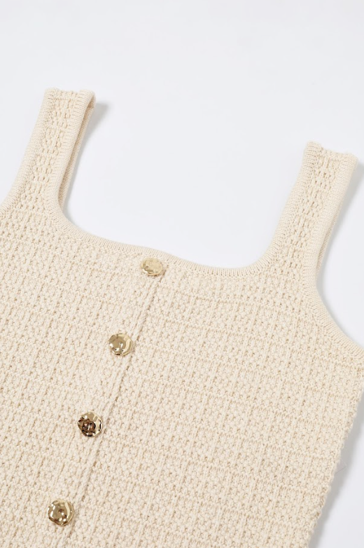 Madeleine Textured Knit Top with Fake Buttons