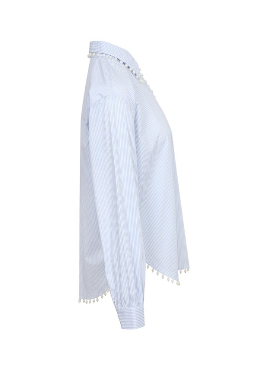 Pearl Detail Oversized Stripe Poplin Shirt