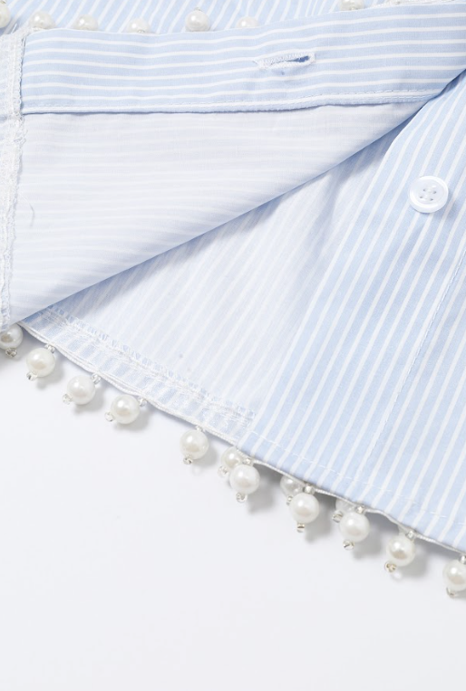 Pearl Detail Oversized Stripe Poplin Shirt