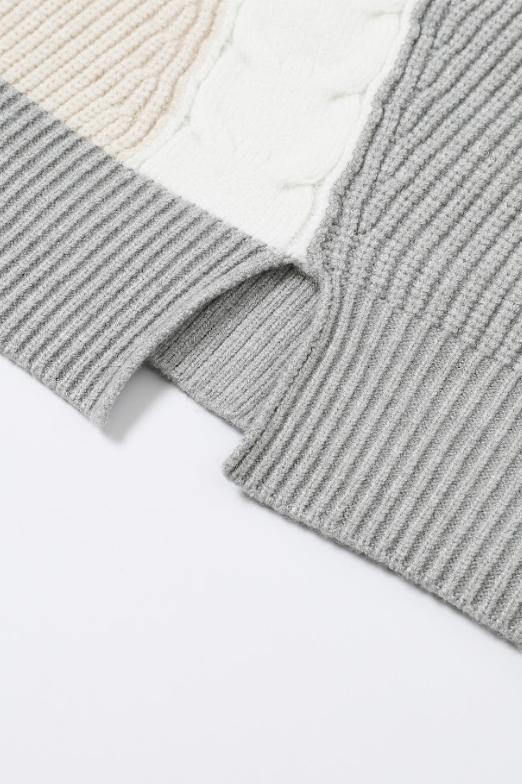 Denim-Sleeve Contrast Knit Sweater