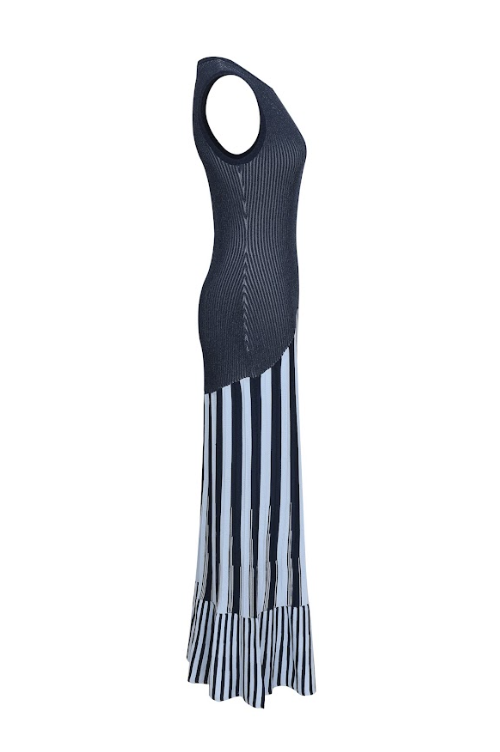 Sara Two Tone Striped Knit Maxi Dress