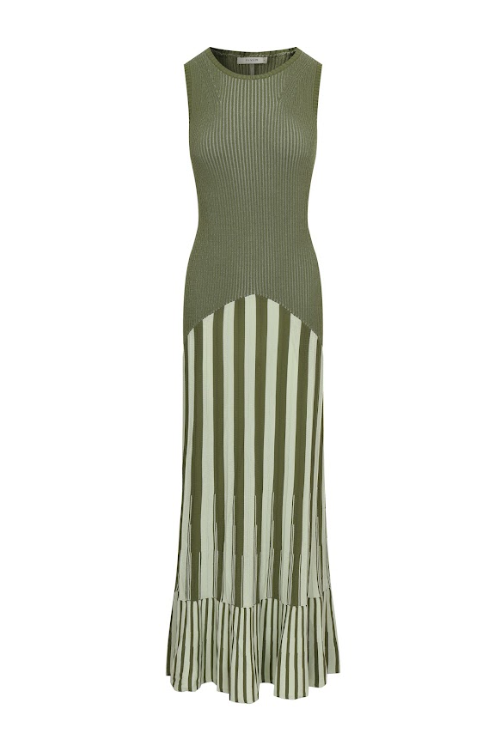 Sara Two Tone Striped Knit Maxi Dress