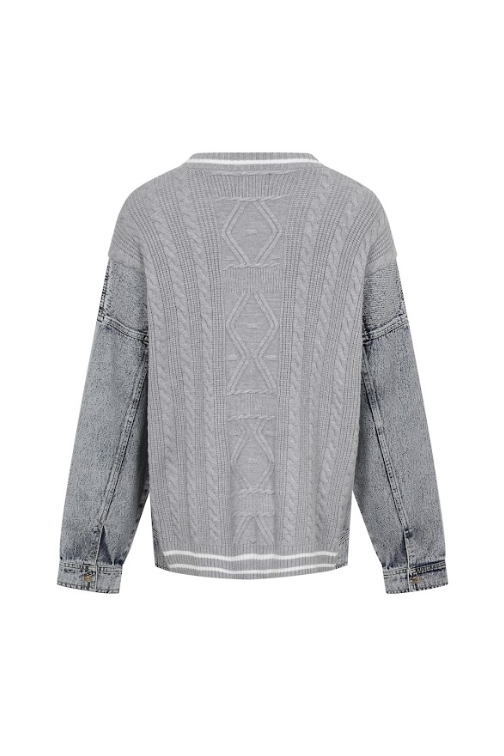 Knit Sweater with Denim Contrast