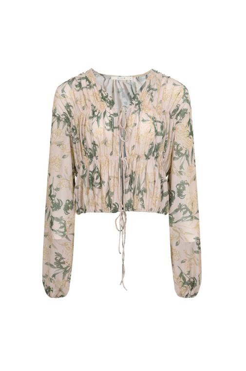 Floral Sheer Drawstring Blouse