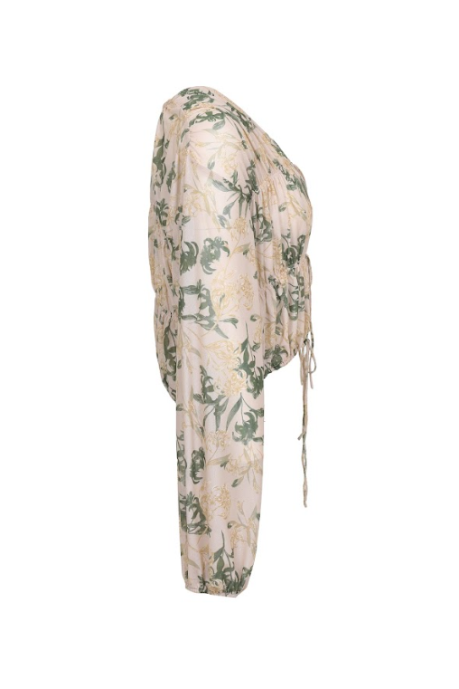 Floral Sheer Drawstring Blouse