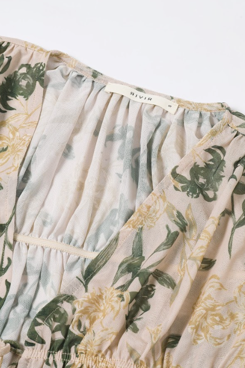 Floral Sheer Drawstring Blouse