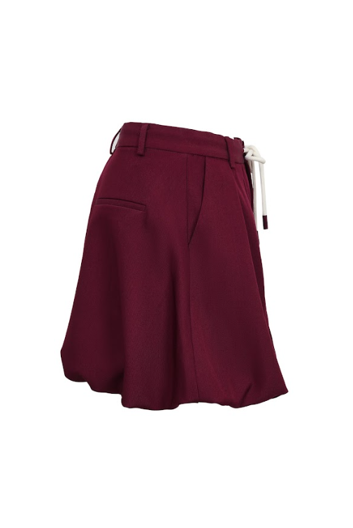 Woven Pleated Bubble Mini Skirt With Tie