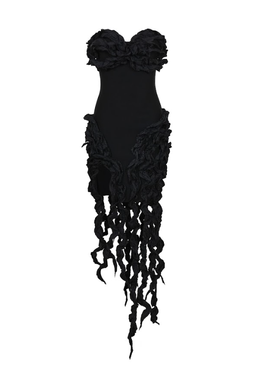 Anemone Bustier Bandage Ruffled Fringe Dress Red / Large