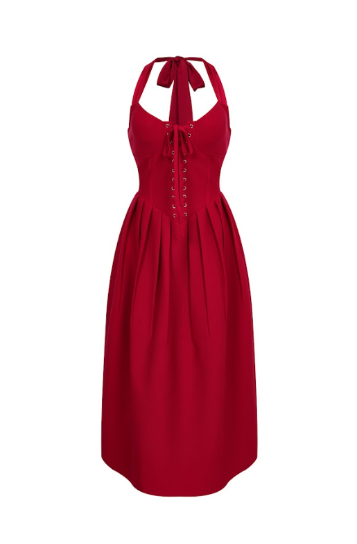 Bandage Halter Midi Dress with Lace Up Detail