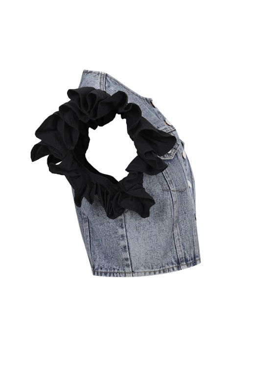 Super Ruffled Crop Denim Jacket