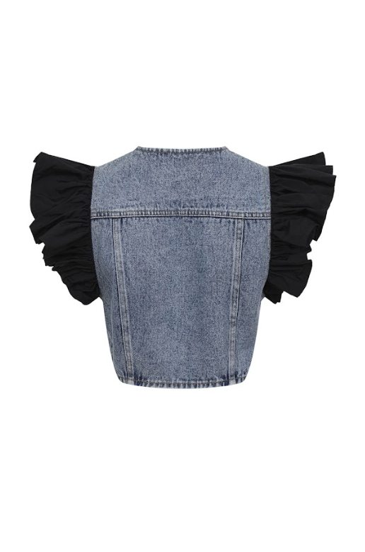 Super Ruffled Crop Denim Jacket