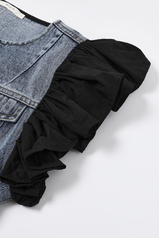 Super Ruffled Crop Denim Jacket