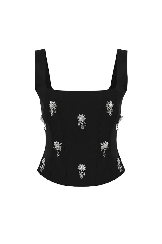 The Cascade Embellished Woven Gem Corset Top