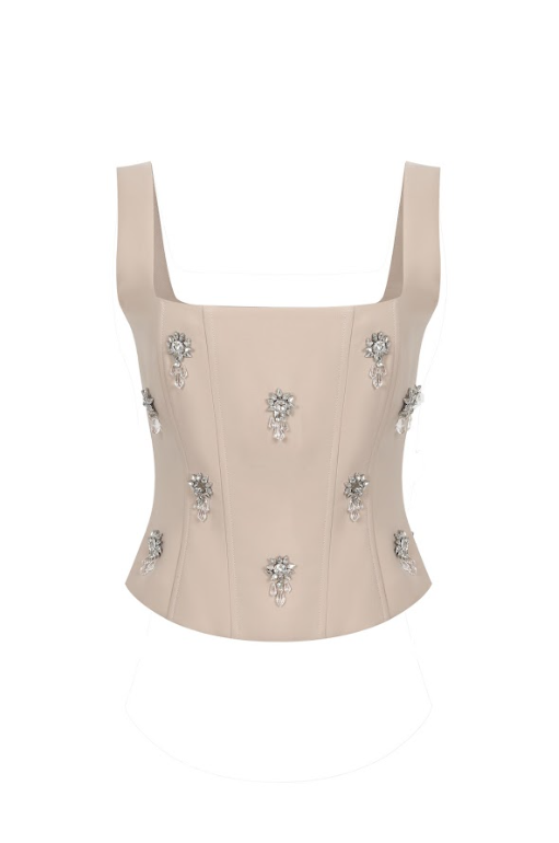 The Cascade Embellished Woven Gem Corset Top