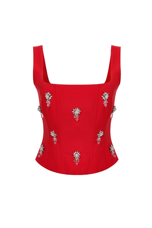 The Cascade Embellished Woven Gem Corset Top