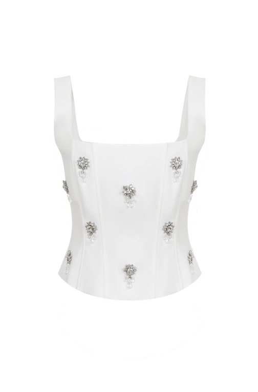 The Cascade Embellished Woven Gem Corset Top