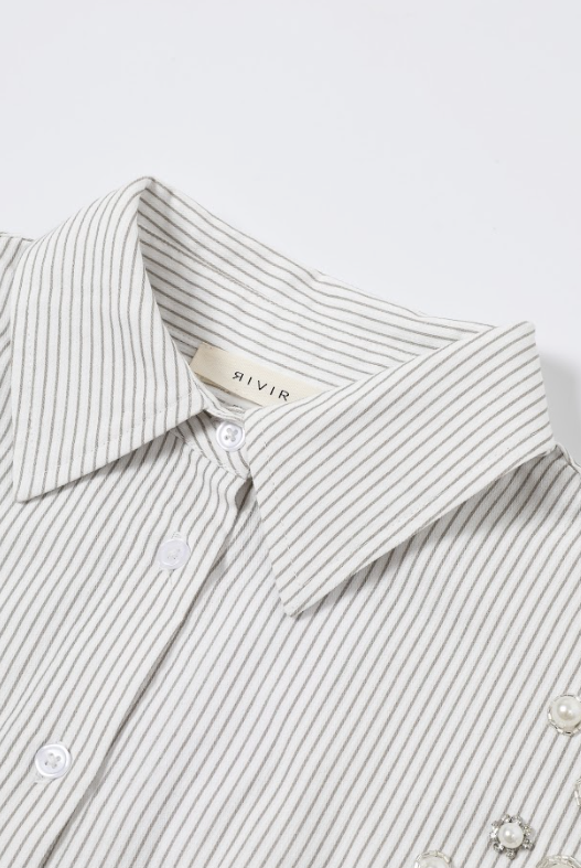The Eloquence Oxford Embellished Stripe Top