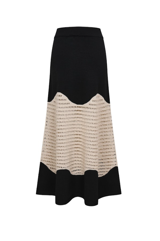Metallic knit Contrast Midi Skirt