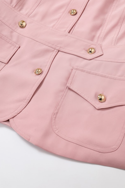 Woven Short Sleeve Safari Jacket with Gold Accent Buttons