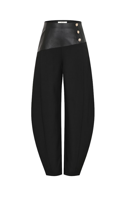 Leather Mix Twill Balloon Pants