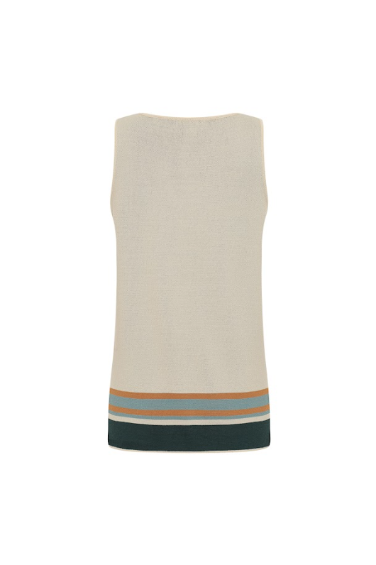 Knit Multi Border Stripe Sleeveless Top with Keyhole