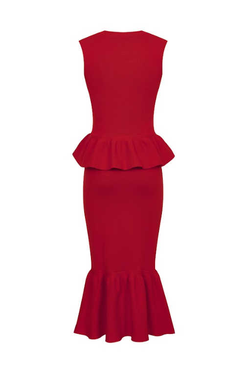 Bloomform Knit Sleeveless Peplum Top and Midi Skirt Set