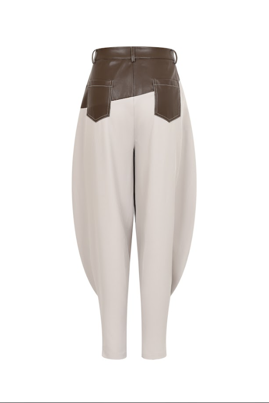 Leather Mix Barrel Pants