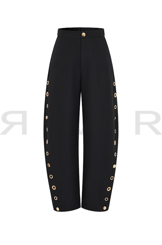 Grommet Detail Twill Barrel Pants