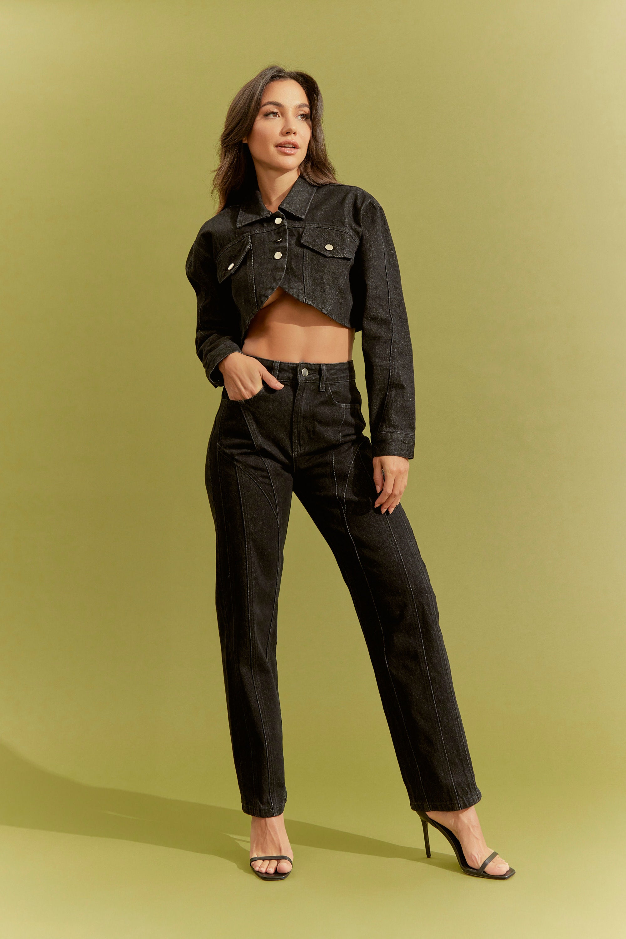 Denim Crop Jacket and Trouser 2pc Set