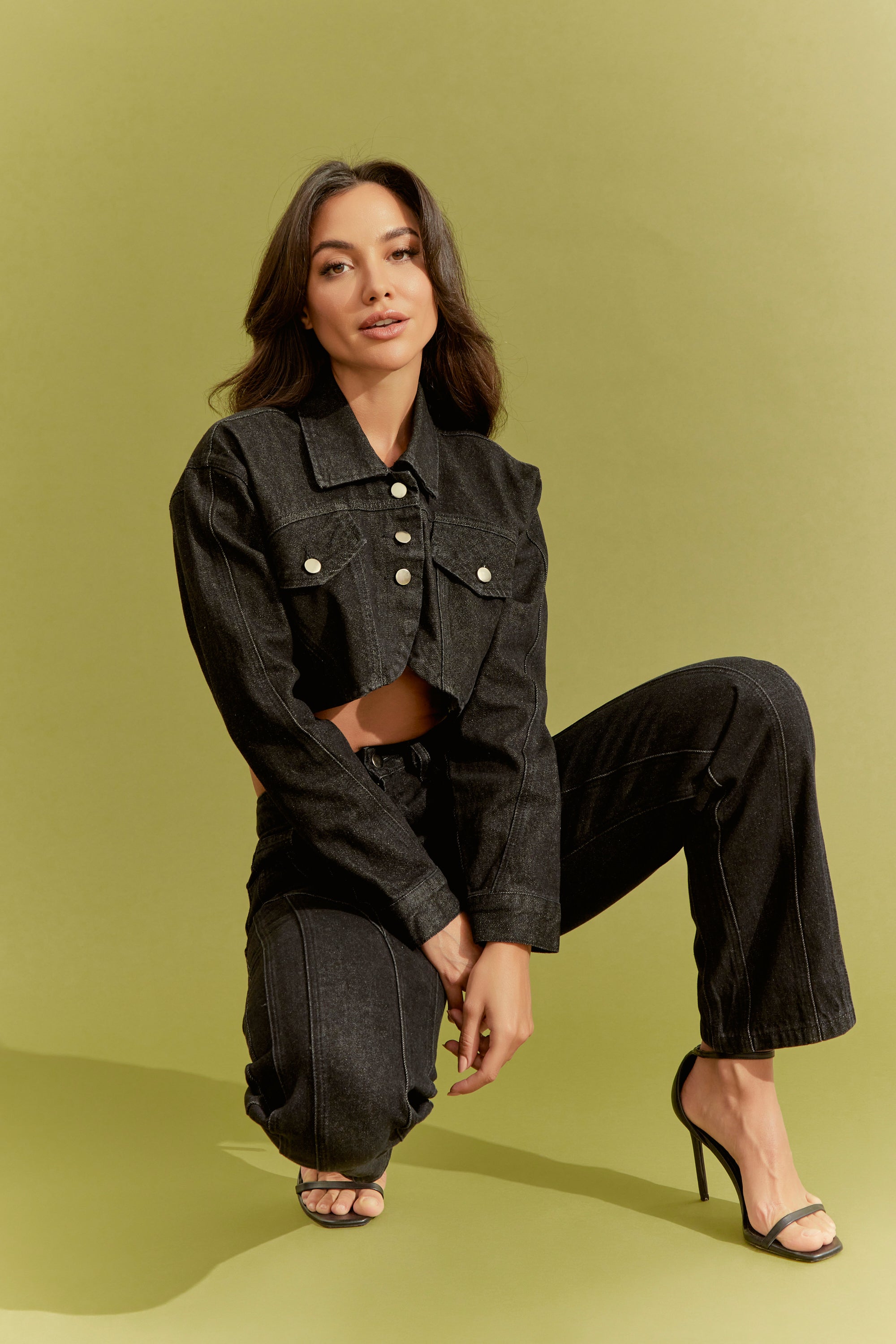 Denim Crop Jacket and Trouser 2pc Set