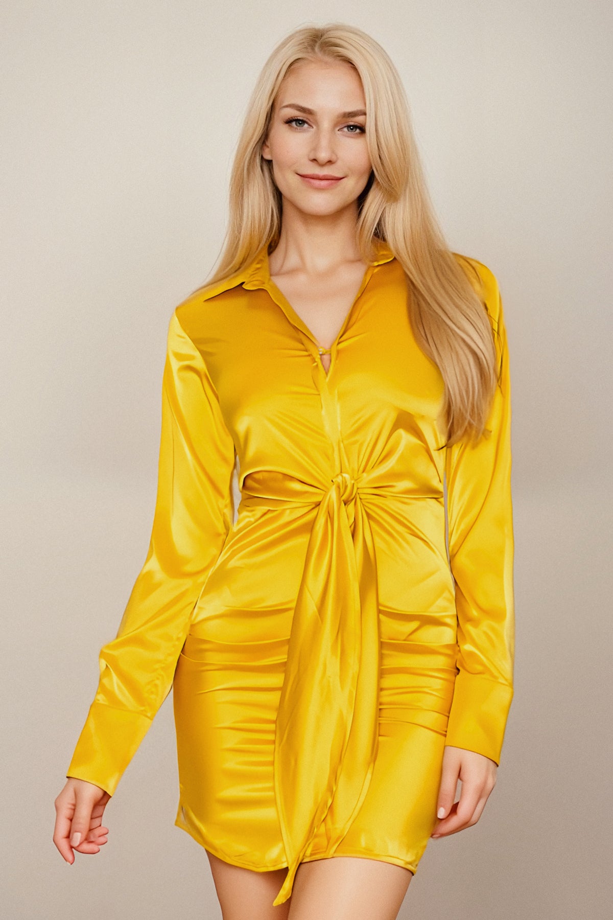 Solid Satin Front Tie Dress