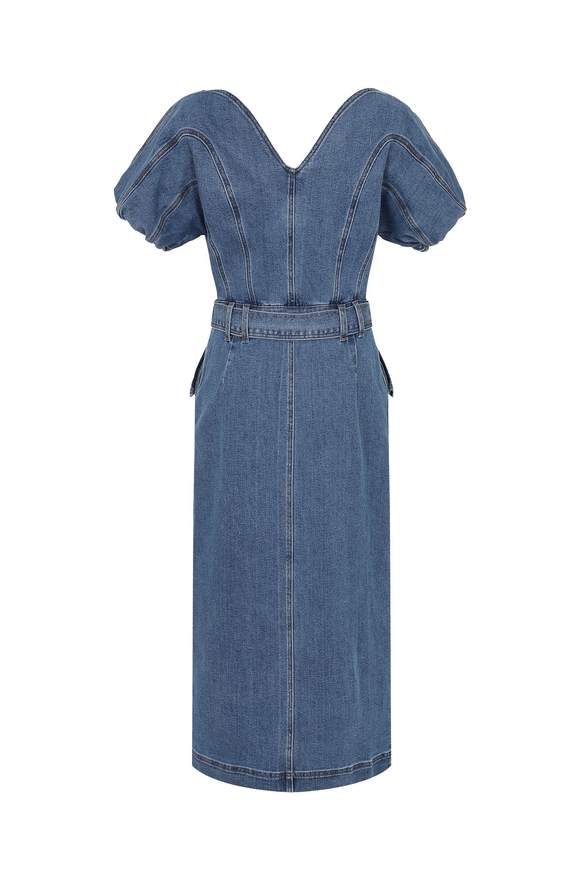 Cosette Denim Short Puff Sleeve Mini Dress With Belt