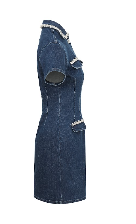 Estelle Short Sleeve Embellished Denim Dress