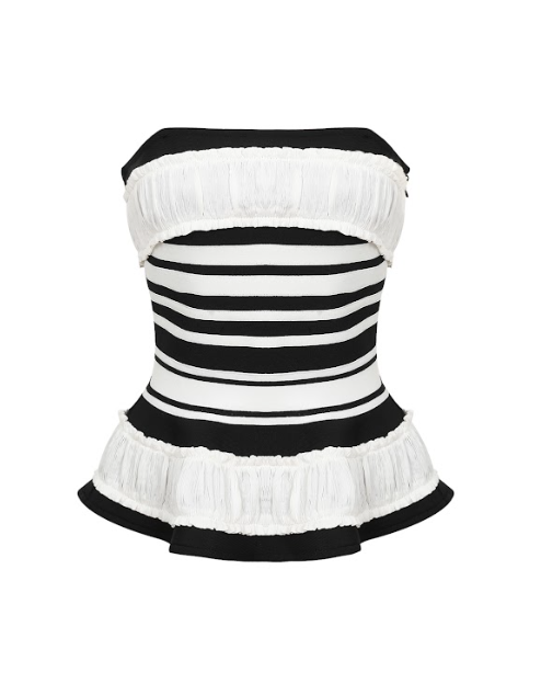 Valentina Sculpted Corset Bandage Stripe Peplum Top