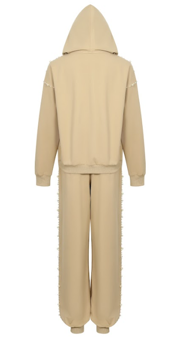Pearl Embellished Hooded Jacket And Pants Set