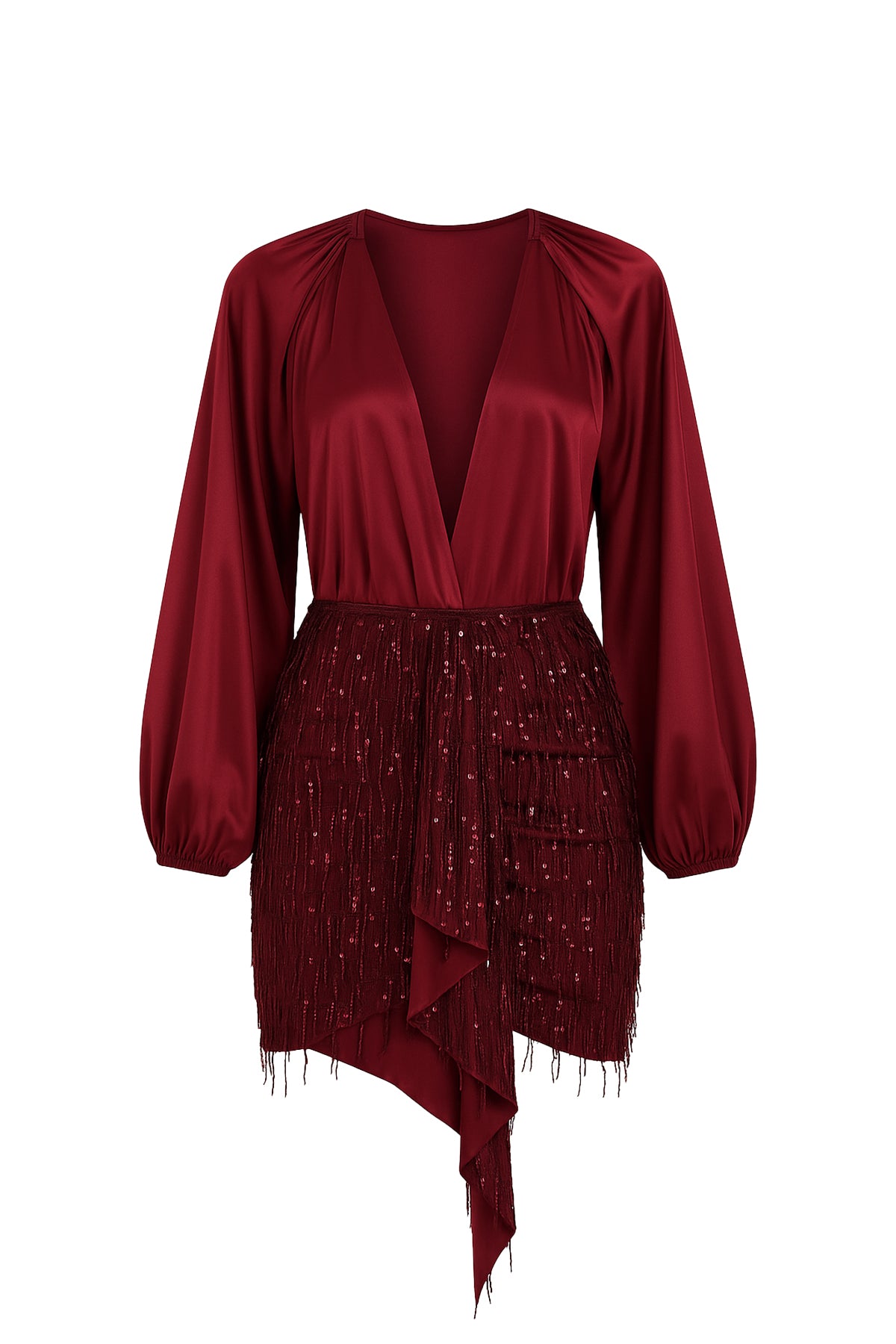 Satin Bodysuit & Sequin Mesh Mini Skirt Set