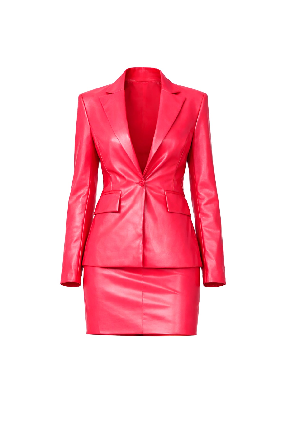 Vegan Leather Blazer and Mini Skirt Set