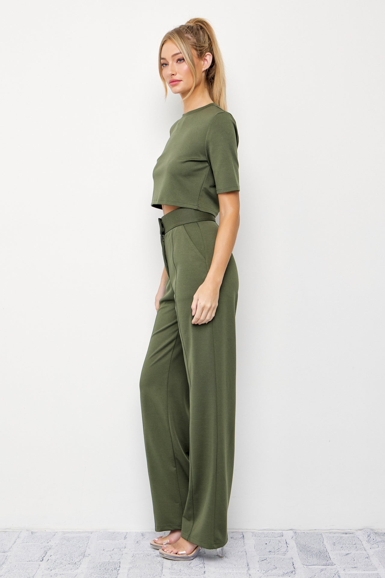 Casual Day Crop Top and High Waist Pants Set