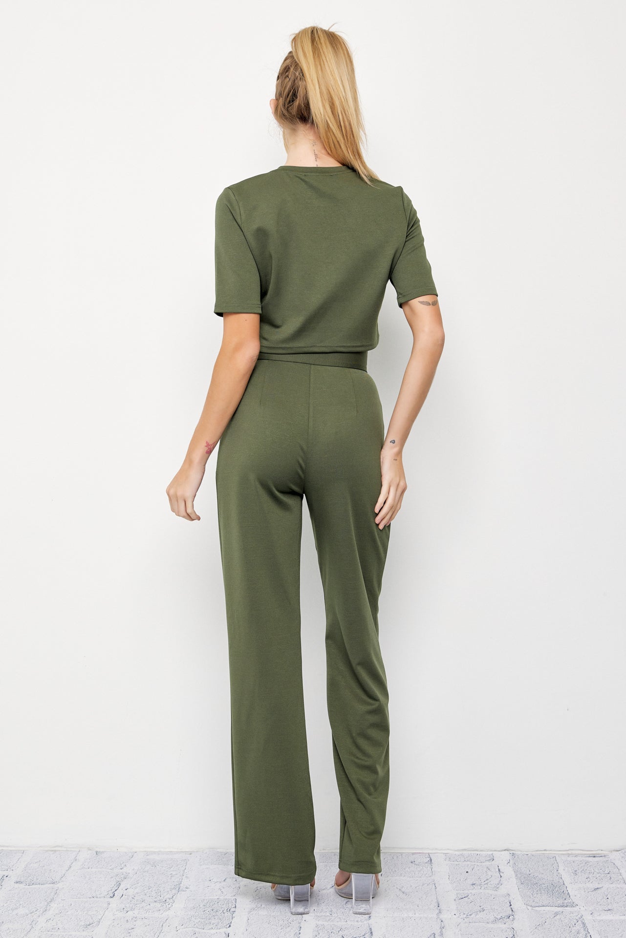 Casual Day Crop Top and High Waist Pants Set